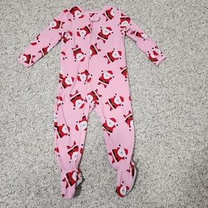 Carters Girls Pink Santa Claus One Piece Footed Pajamas